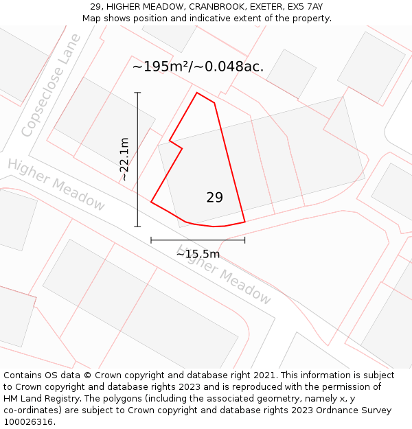 29, HIGHER MEADOW, CRANBROOK, EXETER, EX5 7AY: Plot and title map