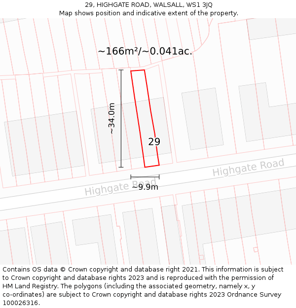 29, HIGHGATE ROAD, WALSALL, WS1 3JQ: Plot and title map