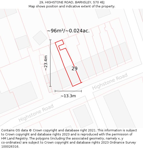 29, HIGHSTONE ROAD, BARNSLEY, S70 4EJ: Plot and title map