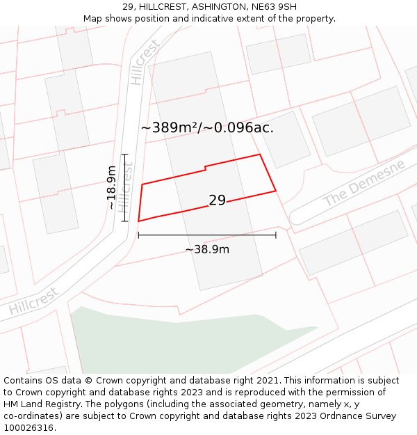 29, HILLCREST, ASHINGTON, NE63 9SH: Plot and title map