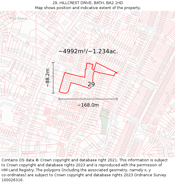 29, HILLCREST DRIVE, BATH, BA2 1HD: Plot and title map