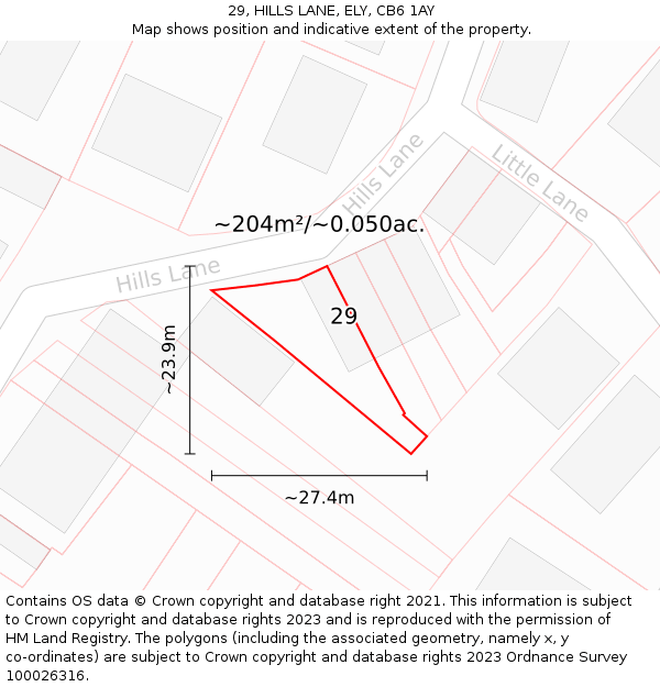29, HILLS LANE, ELY, CB6 1AY: Plot and title map