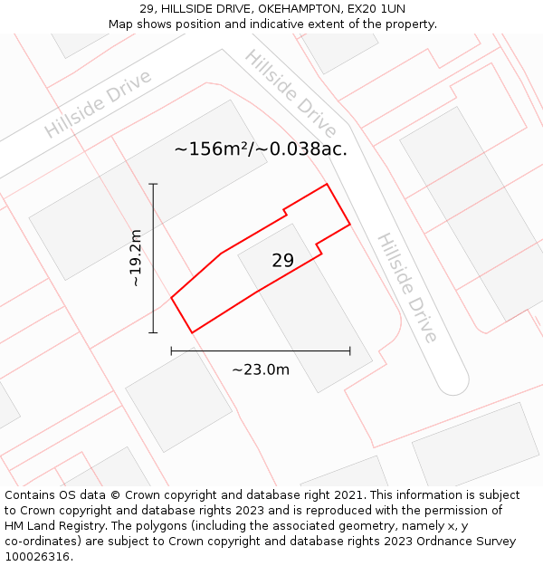 29, HILLSIDE DRIVE, OKEHAMPTON, EX20 1UN: Plot and title map
