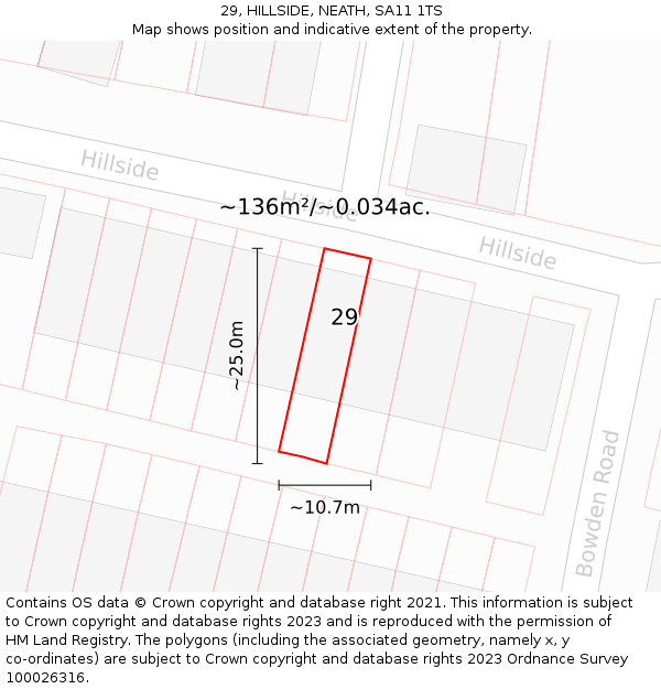 29, HILLSIDE, NEATH, SA11 1TS: Plot and title map