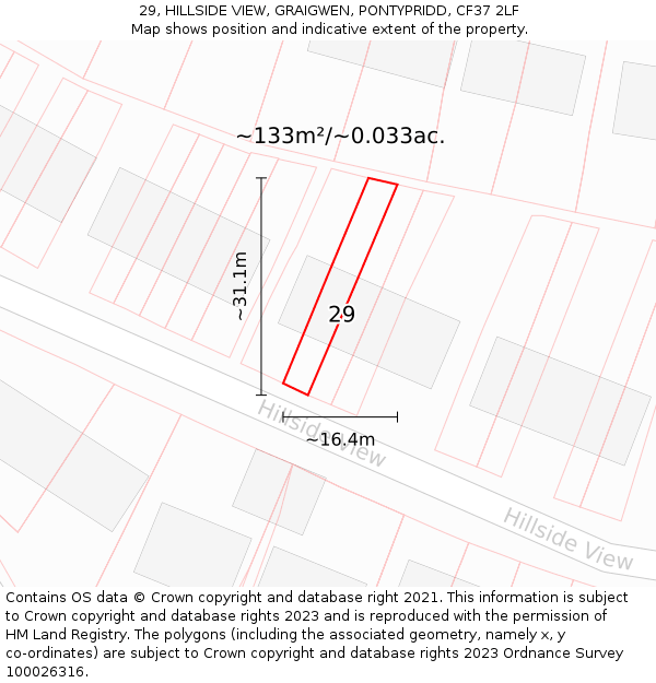 29, HILLSIDE VIEW, GRAIGWEN, PONTYPRIDD, CF37 2LF: Plot and title map