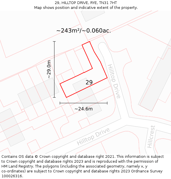 29, HILLTOP DRIVE, RYE, TN31 7HT: Plot and title map
