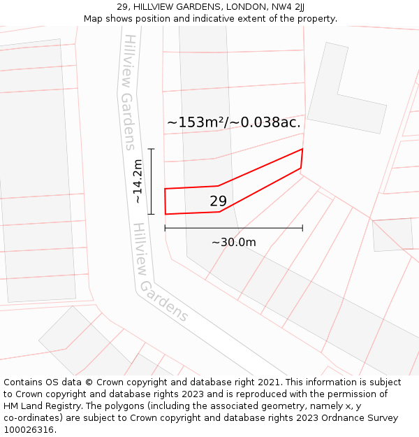 29, HILLVIEW GARDENS, LONDON, NW4 2JJ: Plot and title map