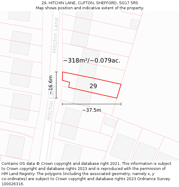 29, HITCHIN LANE, CLIFTON, SHEFFORD, SG17 5RS: Plot and title map