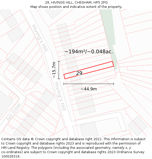 29, HIVINGS HILL, CHESHAM, HP5 2PG: Plot and title map