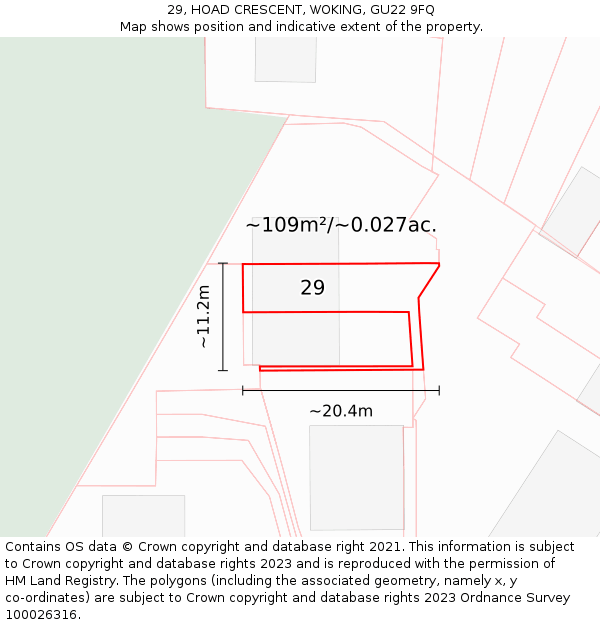 29, HOAD CRESCENT, WOKING, GU22 9FQ: Plot and title map