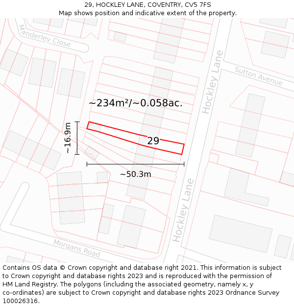 29, HOCKLEY LANE, COVENTRY, CV5 7FS: Plot and title map
