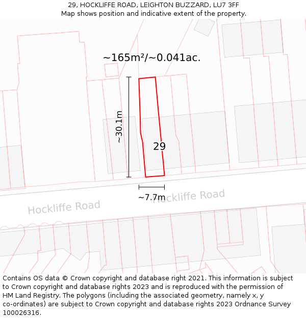 29, HOCKLIFFE ROAD, LEIGHTON BUZZARD, LU7 3FF: Plot and title map