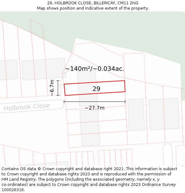 29, HOLBROOK CLOSE, BILLERICAY, CM11 2NG: Plot and title map