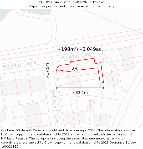 29, HOLLIDAY CLOSE, SWINDON, SN25 4YQ: Plot and title map