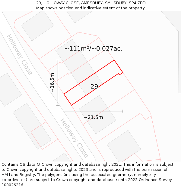 29, HOLLOWAY CLOSE, AMESBURY, SALISBURY, SP4 7BD: Plot and title map