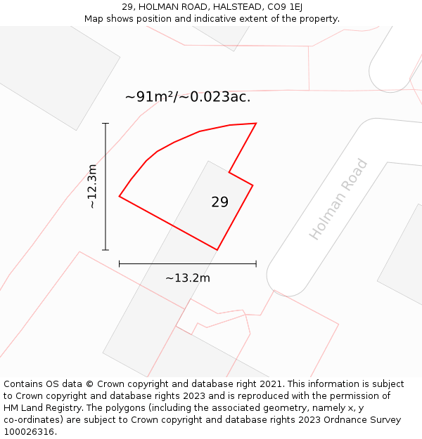 29, HOLMAN ROAD, HALSTEAD, CO9 1EJ: Plot and title map