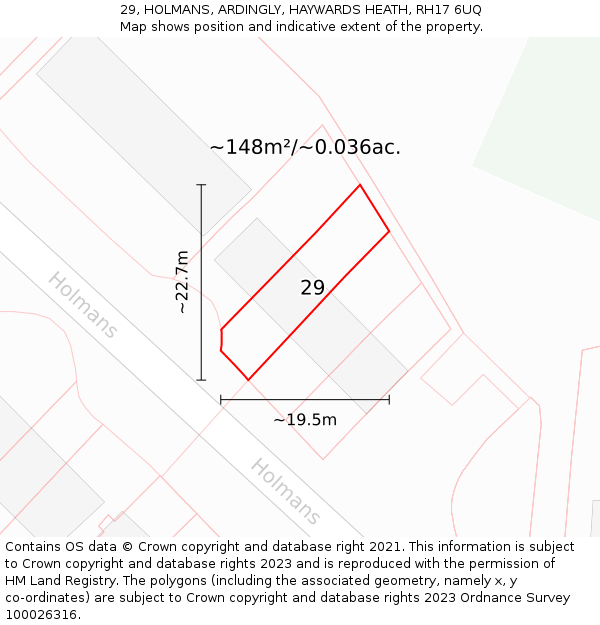 29, HOLMANS, ARDINGLY, HAYWARDS HEATH, RH17 6UQ: Plot and title map