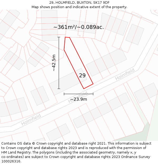 29, HOLMFIELD, BUXTON, SK17 9DF: Plot and title map