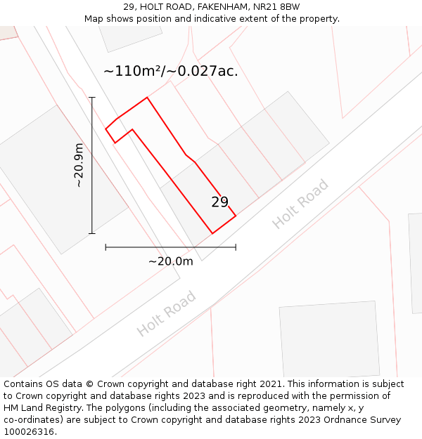 29, HOLT ROAD, FAKENHAM, NR21 8BW: Plot and title map