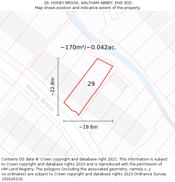 29, HONEY BROOK, WALTHAM ABBEY, EN9 3DD: Plot and title map