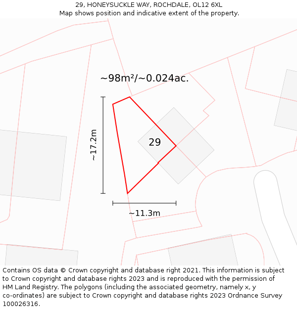 29, HONEYSUCKLE WAY, ROCHDALE, OL12 6XL: Plot and title map