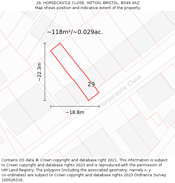 29, HORSECASTLE CLOSE, YATTON, BRISTOL, BS49 4AZ: Plot and title map