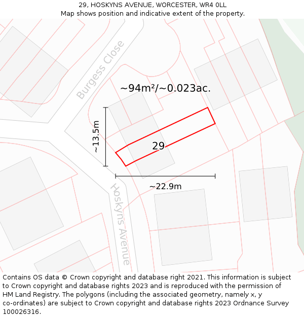 29, HOSKYNS AVENUE, WORCESTER, WR4 0LL: Plot and title map