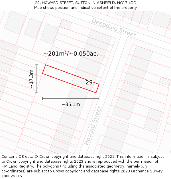29, HOWARD STREET, SUTTON-IN-ASHFIELD, NG17 4DD: Plot and title map