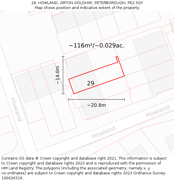 29, HOWLAND, ORTON GOLDHAY, PETERBOROUGH, PE2 5QY: Plot and title map