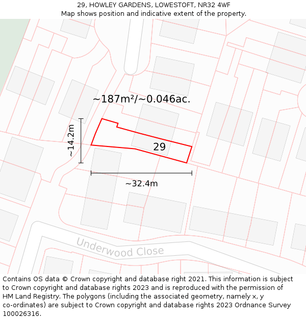 29, HOWLEY GARDENS, LOWESTOFT, NR32 4WF: Plot and title map