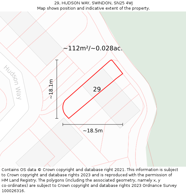 29, HUDSON WAY, SWINDON, SN25 4WJ: Plot and title map