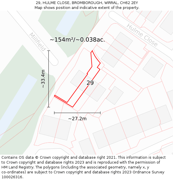 29, HULME CLOSE, BROMBOROUGH, WIRRAL, CH62 2EY: Plot and title map