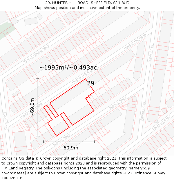 29, HUNTER HILL ROAD, SHEFFIELD, S11 8UD: Plot and title map