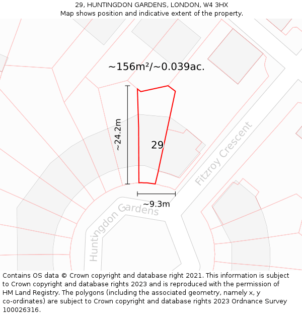 29, HUNTINGDON GARDENS, LONDON, W4 3HX: Plot and title map