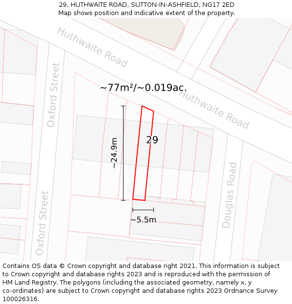 29, HUTHWAITE ROAD, SUTTON-IN-ASHFIELD, NG17 2ED: Plot and title map