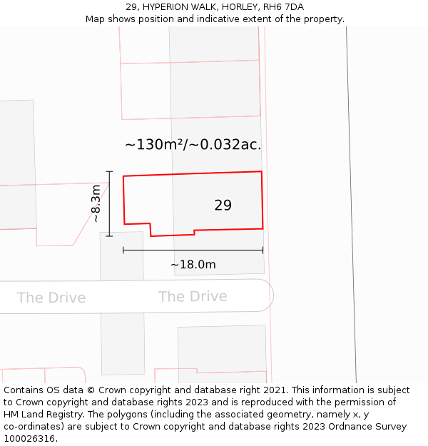 29, HYPERION WALK, HORLEY, RH6 7DA: Plot and title map