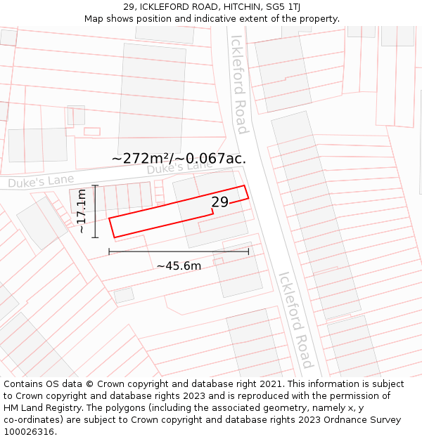 29, ICKLEFORD ROAD, HITCHIN, SG5 1TJ: Plot and title map