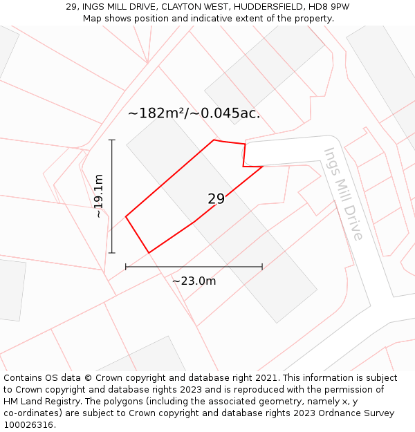 29, INGS MILL DRIVE, CLAYTON WEST, HUDDERSFIELD, HD8 9PW: Plot and title map