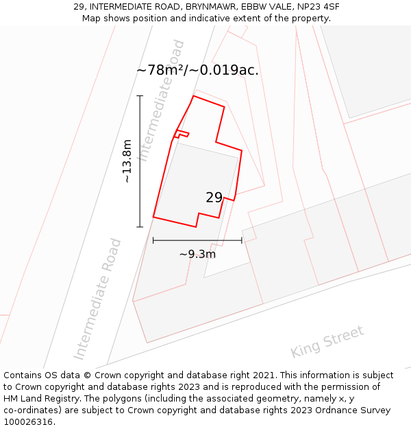 29, INTERMEDIATE ROAD, BRYNMAWR, EBBW VALE, NP23 4SF: Plot and title map