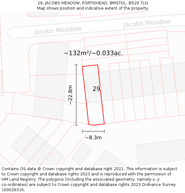 29, JACOBS MEADOW, PORTISHEAD, BRISTOL, BS20 7LN: Plot and title map
