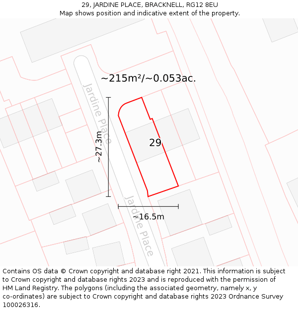 29, JARDINE PLACE, BRACKNELL, RG12 8EU: Plot and title map