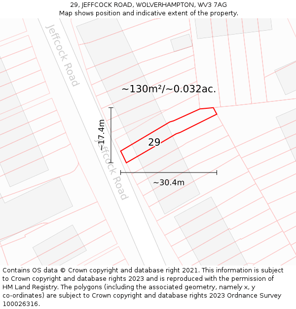 29, JEFFCOCK ROAD, WOLVERHAMPTON, WV3 7AG: Plot and title map