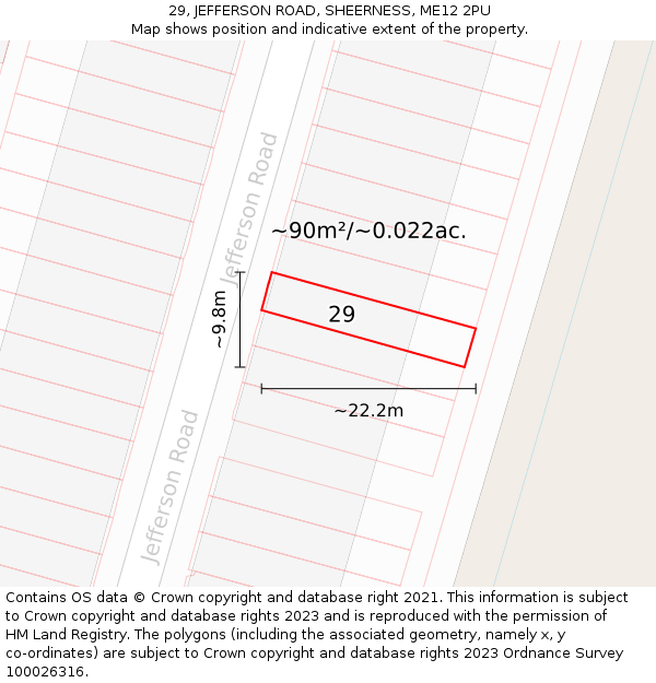 29, JEFFERSON ROAD, SHEERNESS, ME12 2PU: Plot and title map