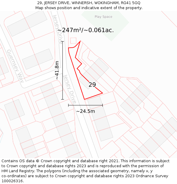 29, JERSEY DRIVE, WINNERSH, WOKINGHAM, RG41 5GQ: Plot and title map
