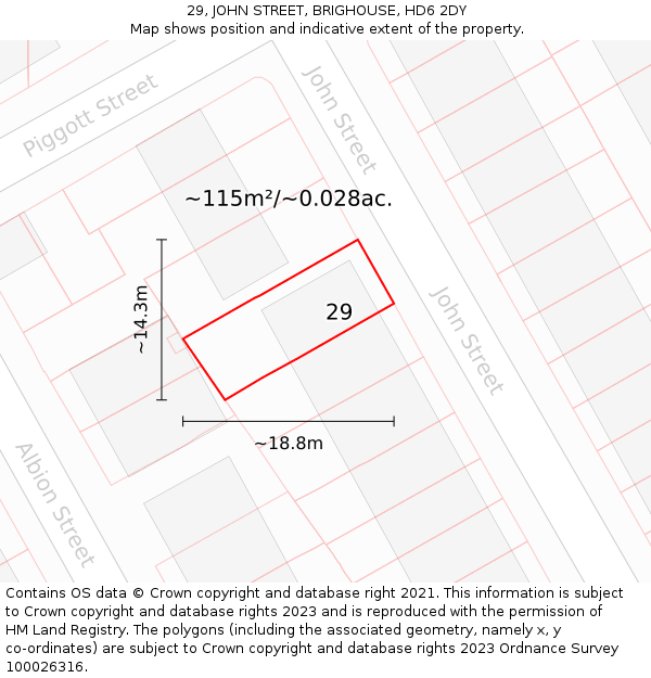 29, JOHN STREET, BRIGHOUSE, HD6 2DY: Plot and title map