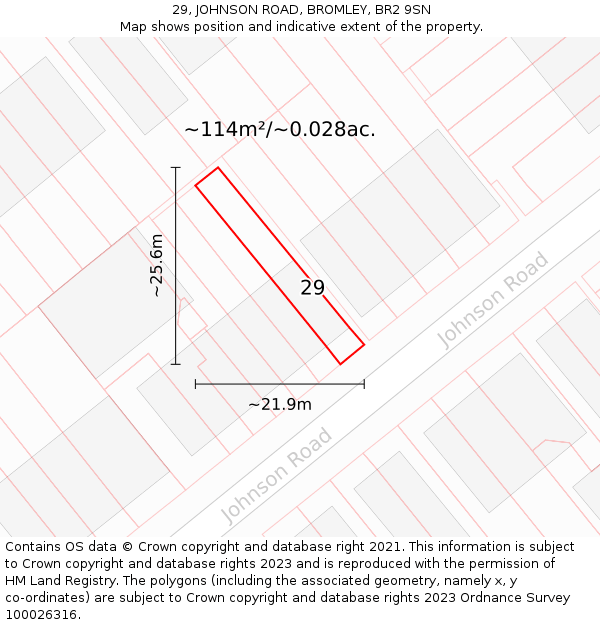 29, JOHNSON ROAD, BROMLEY, BR2 9SN: Plot and title map