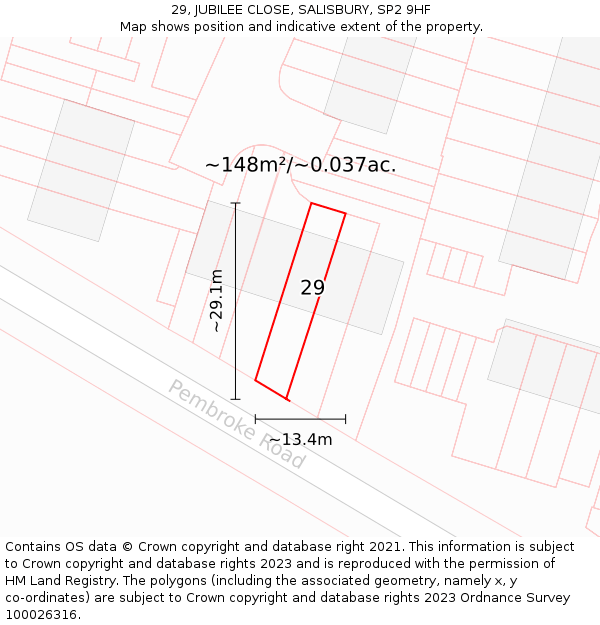 29, JUBILEE CLOSE, SALISBURY, SP2 9HF: Plot and title map