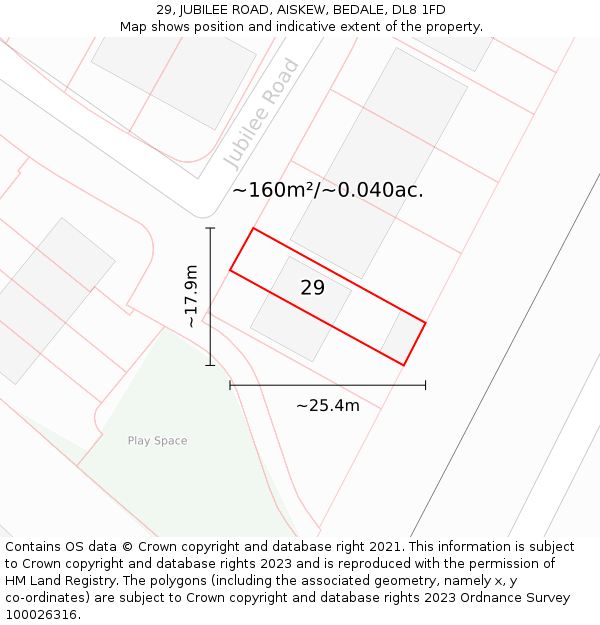 29, JUBILEE ROAD, AISKEW, BEDALE, DL8 1FD: Plot and title map
