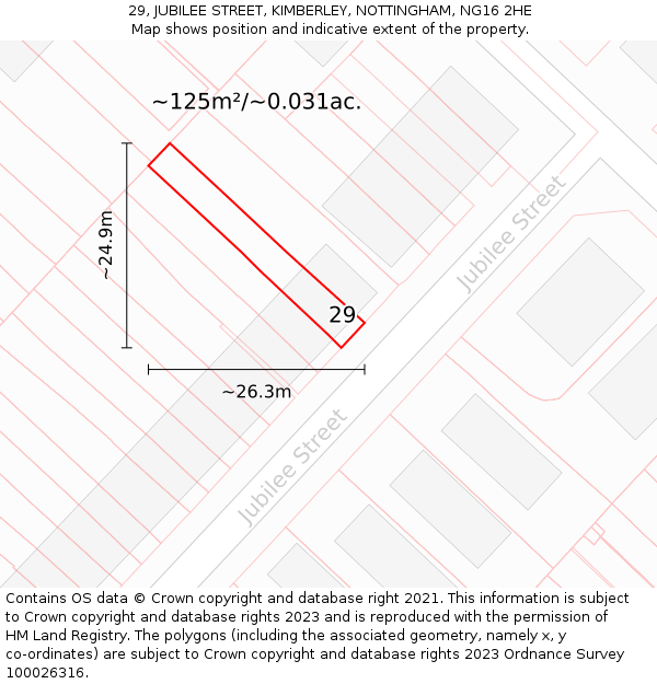 29, JUBILEE STREET, KIMBERLEY, NOTTINGHAM, NG16 2HE: Plot and title map