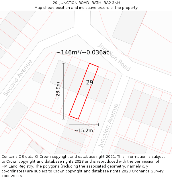 29, JUNCTION ROAD, BATH, BA2 3NH: Plot and title map